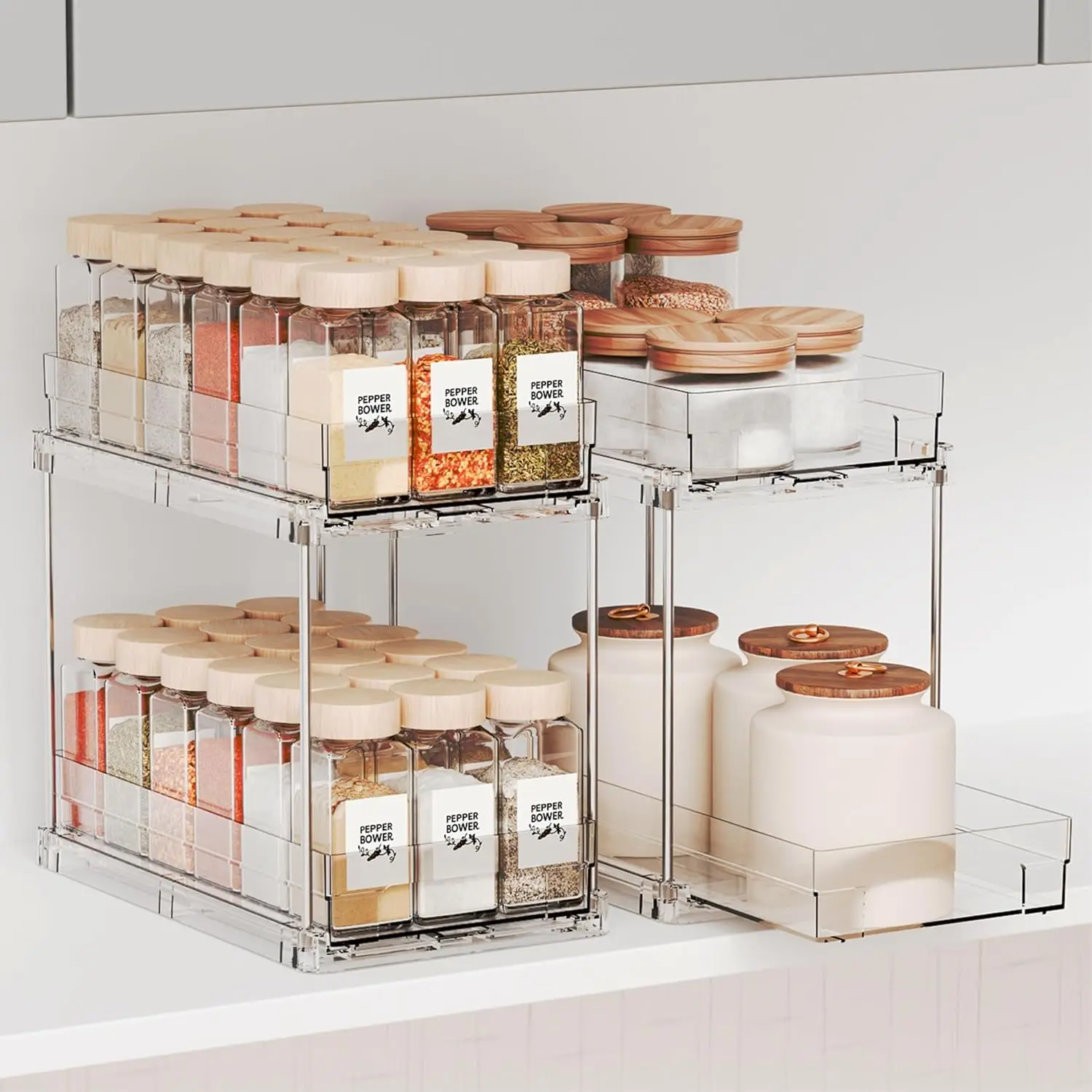 

2 Pack 2 Tier Rack Pull Out,10.4'' Deep Narrow Slide Out Spice Rack Organizer for Inside Cabinets,Kitchen,Pantry,Cupboard