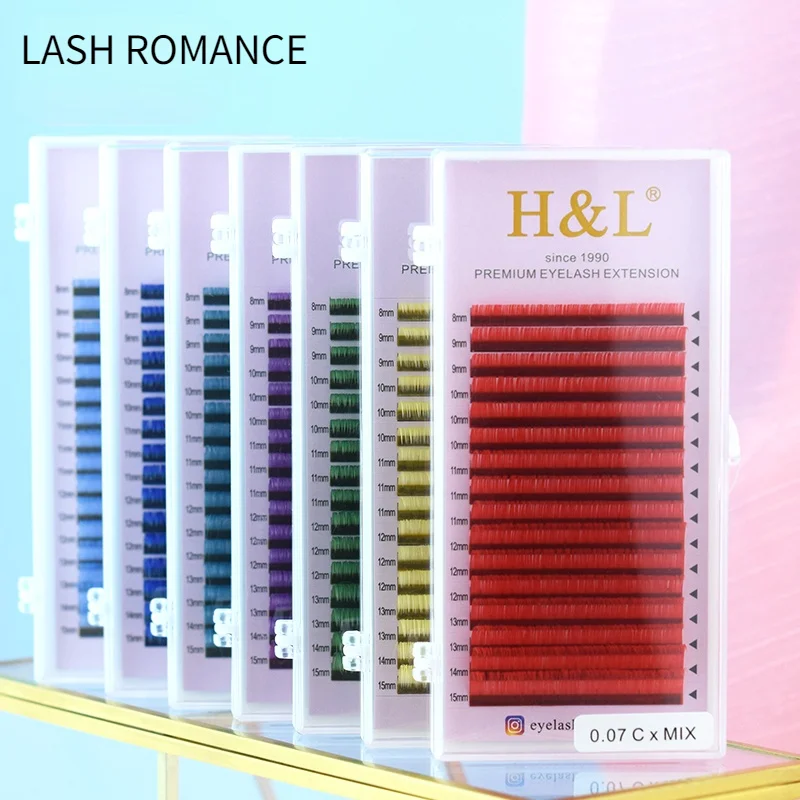 Lash Romance Colored Lash Extensions 0.07mm C/CC/D Curl Colorful Individual Lashes 8-15 MIX Length Color Eyelash Extensions