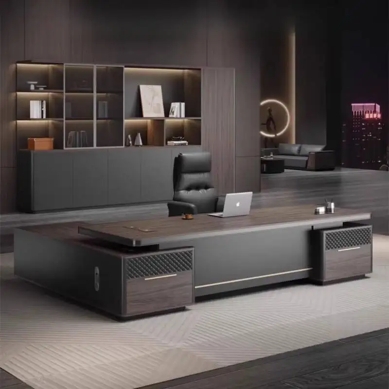 

Brown Big Executive Office Desk Storage Designer Luxury Drawers Computer Desk Study Adjustable Scrivania Work Station Table