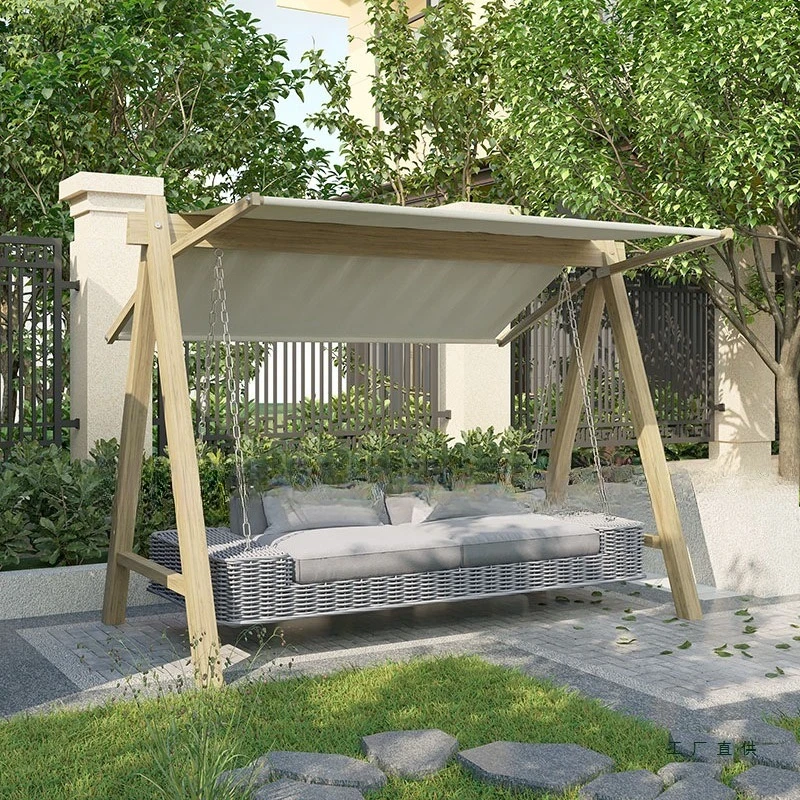 Outdoor swing patio rocking chair, garden casual rattan  basket chair, double