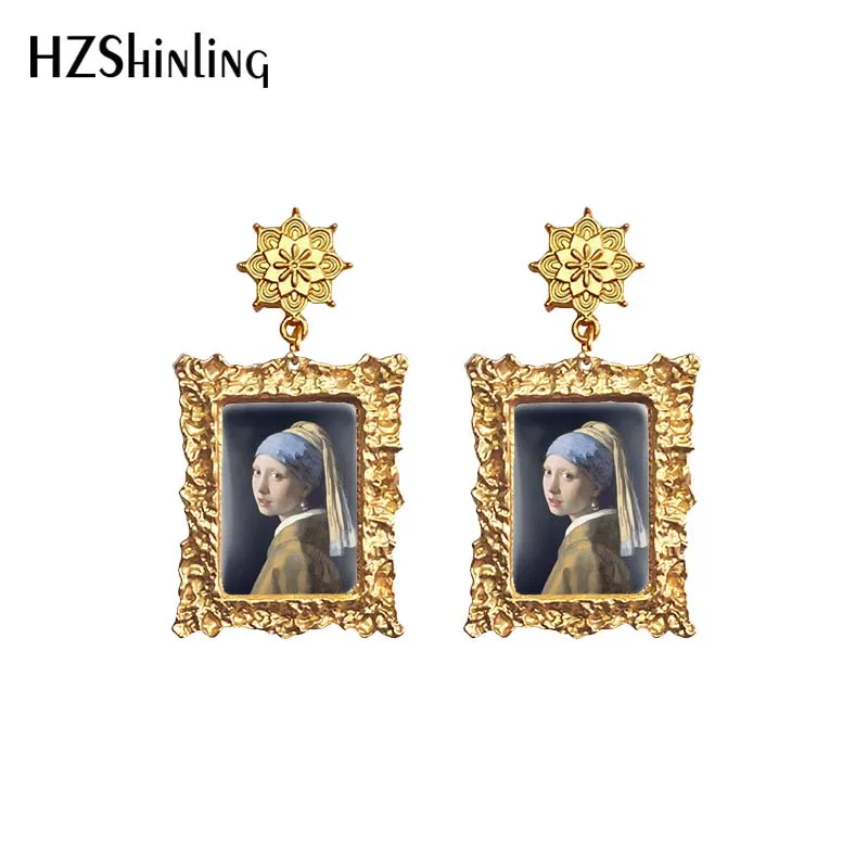 World Paintings Girl with pearl earring Mona Lisa Starry Night Antique Plated Drop Earrings Jewelry