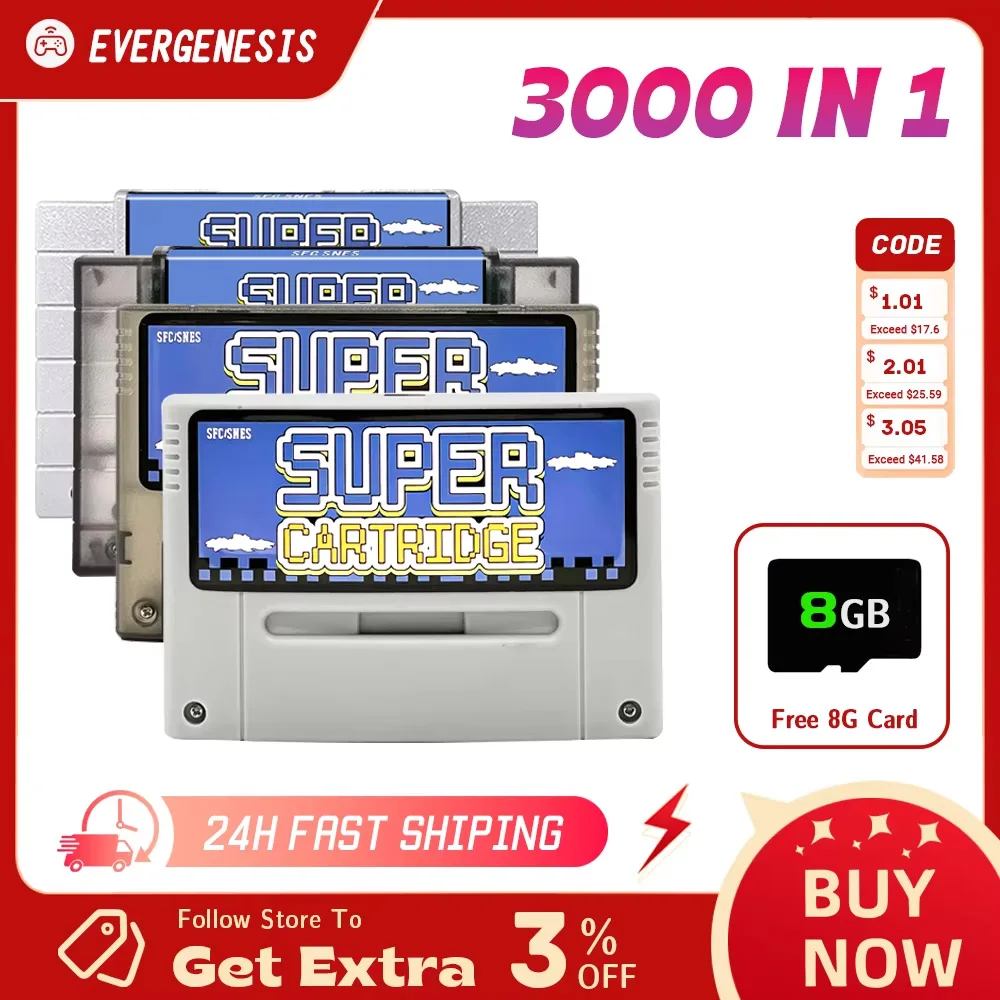 Karta pamięci emulatora SNES 3000 w 1 SFC V12 z kartą TF 8G do konsoli SNES SFC Akcesoria