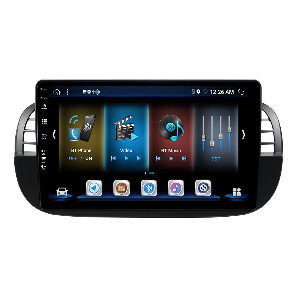 Car Car DVD Player Android13 1Din 9'' Multimedia Touch Screen GPS Navigation Rear Camera For Fiat 500 2007-15