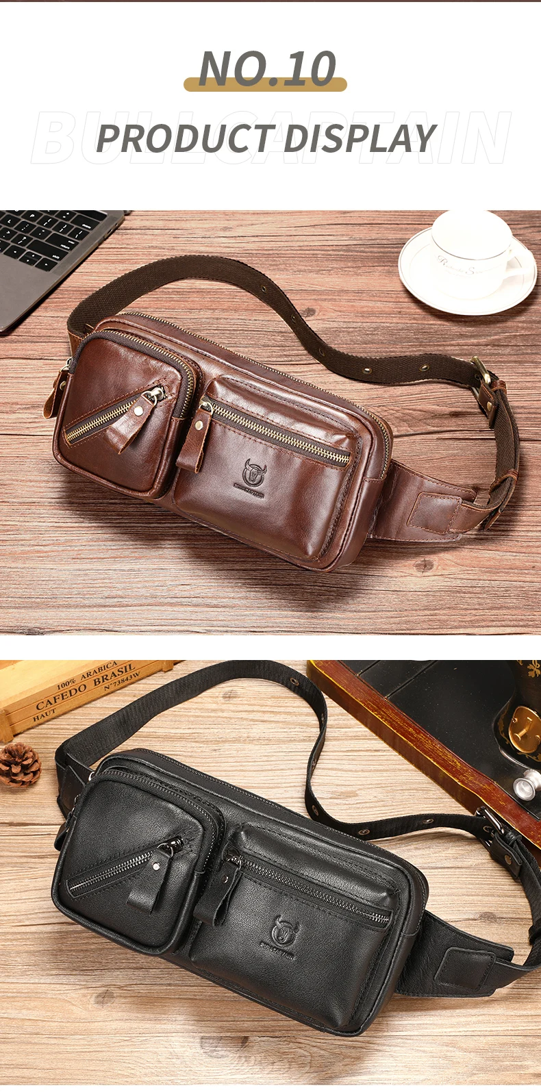 Bull captain Herren Echt leder Brusttasche Outdoor Sport Umhängetasche Multifunktion ale Hüft tasche mit großer Kapazität – Detail 13