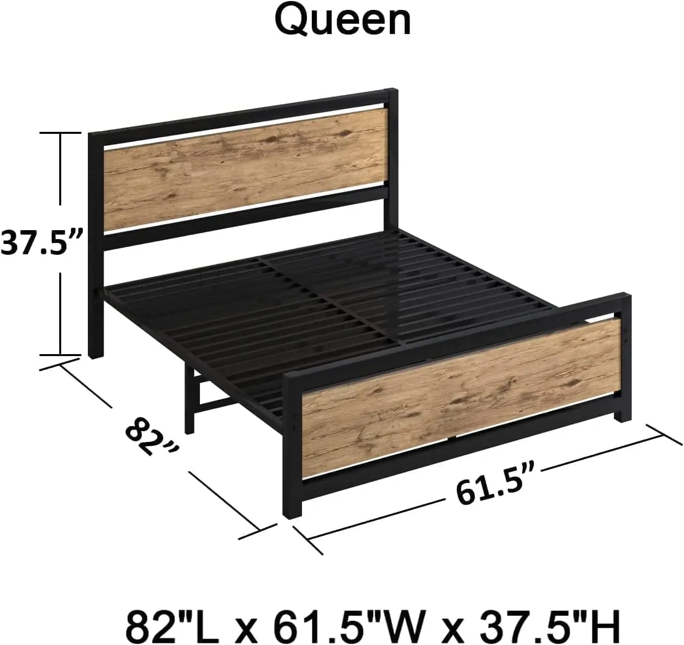 Queen Size Bed Frame with Headboard, Metal Queen Bed Frame with Strong Steel Slat Support, Heavy Duty Platform Bed,