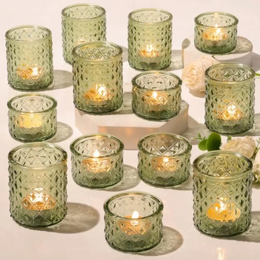 

36 Pack Green Votive Candle Holders, Tea Lights Candle Holder for Spring Wedding Table Centerpiece, Green Candle Holders for Br