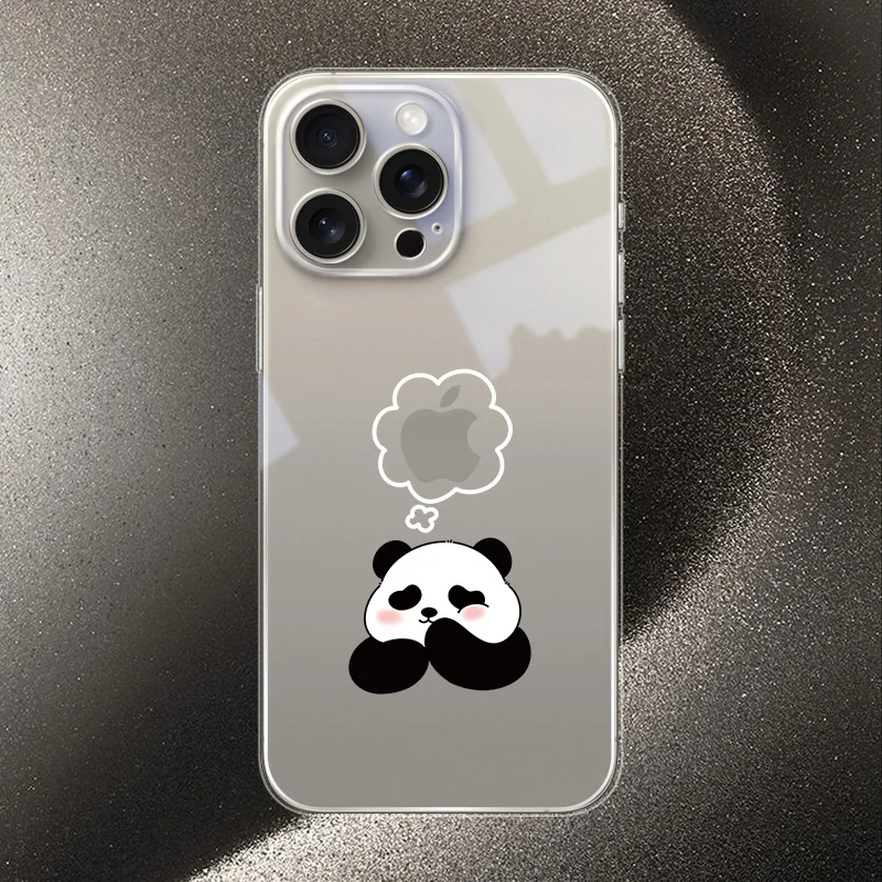 面白い漫画パンダ柄クリアスマホケース iPhone 16 15 14 11 12 13 Pro Max Mini 7 8 Plus XS X SE 16E対応 透明カバー