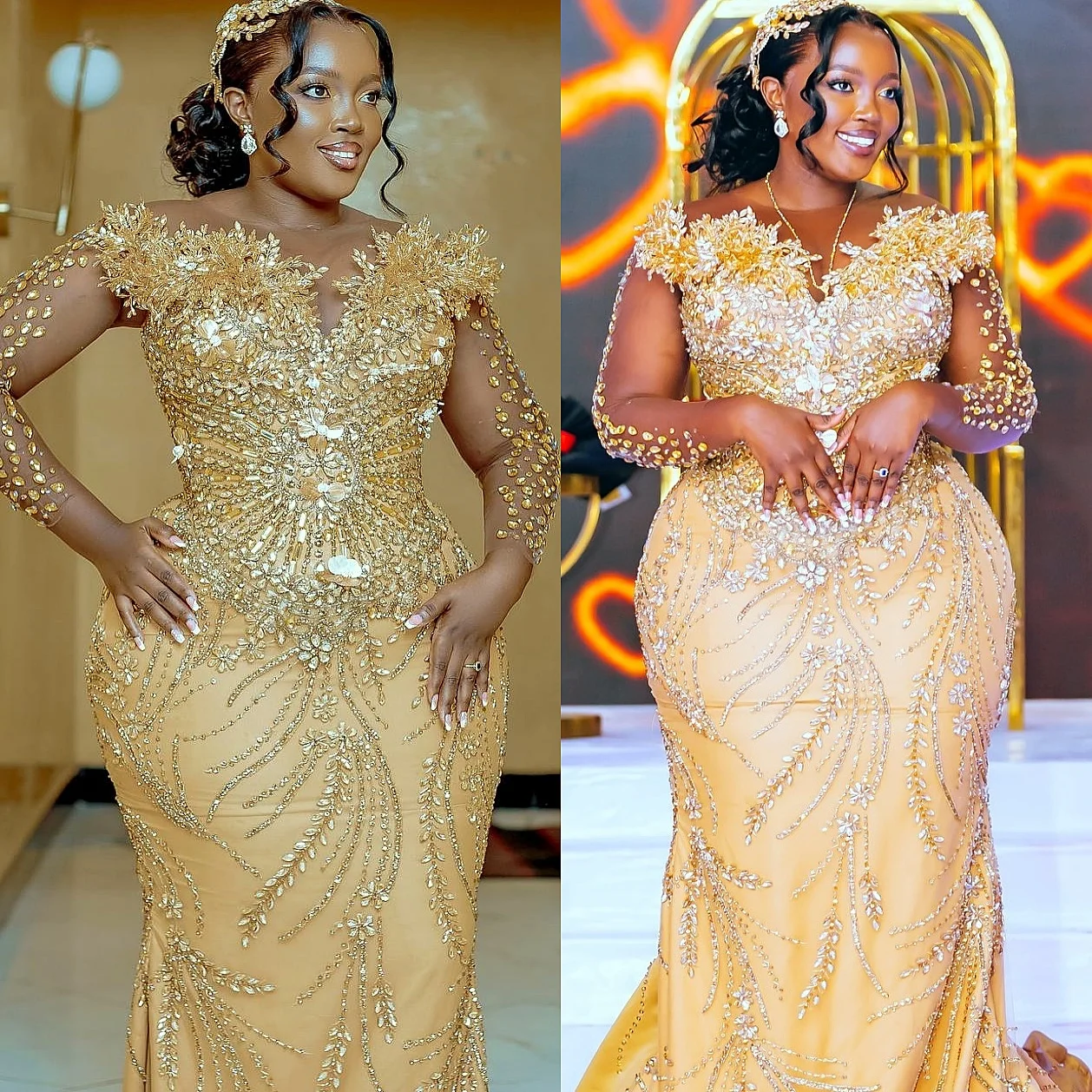 

Золотая Русалка 2025, платья для выпускного вечера, расшитые бисером и кристаллами, цветами, с прозрачным вырезом, вечерние вечерние платья для дня рождения, платья ZJ2636