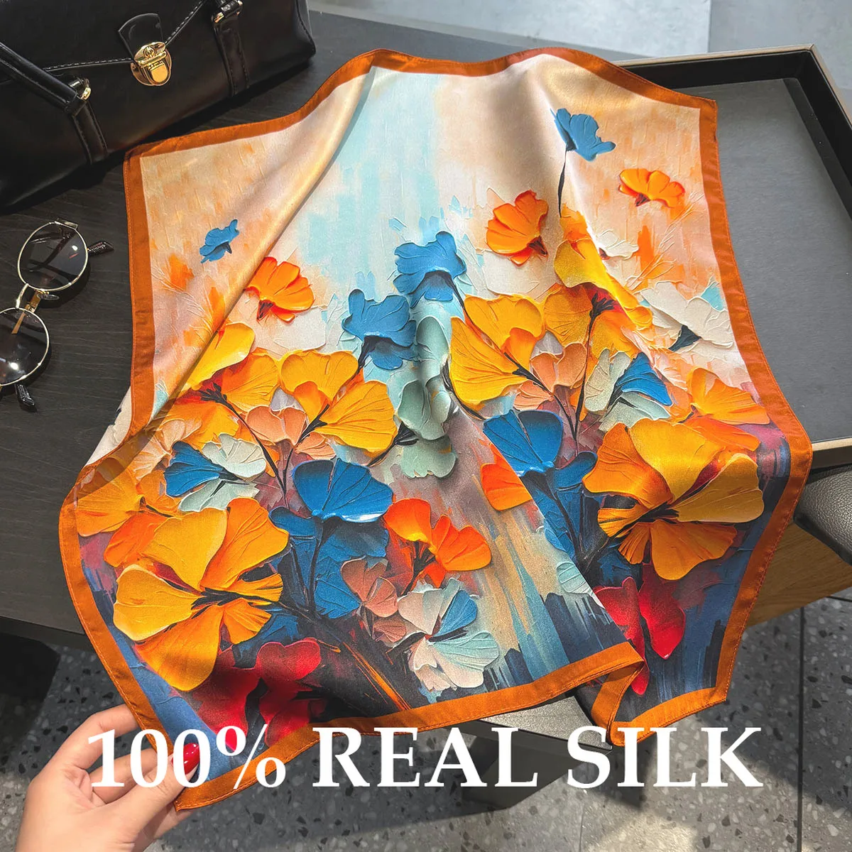 

100% Pure Silk Scarf Bandana Women Sun Protection Square Scarves Wrap Kerchief Summer Fashion High Quality Headband Hijab Shawl