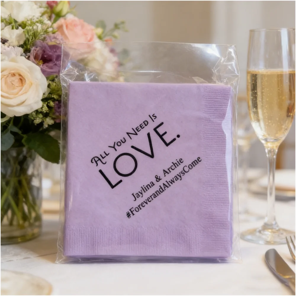

50pcs Custom Love Quote Paper Napkins, Personalized Wedding Engagement Anniversary Vow Renewal Party Table Decor