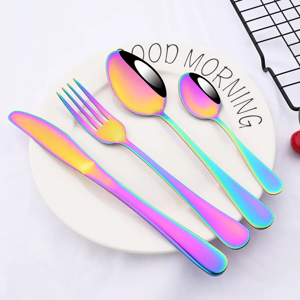 Red Silver Mirror Cutlery Set 24Pcs Dinnerware Set Flatware Cutlery Fork Knife Spoon Stainless Steel Silverware Tableware Set