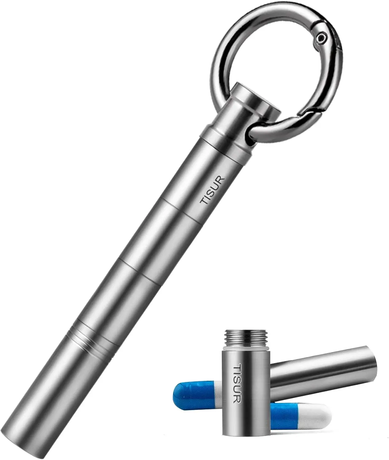 

TISUR Small Keychain Pill Holder,Titanium Metal Travel Pill Case Portable Pill Organizer Container for Purse Waterproof
