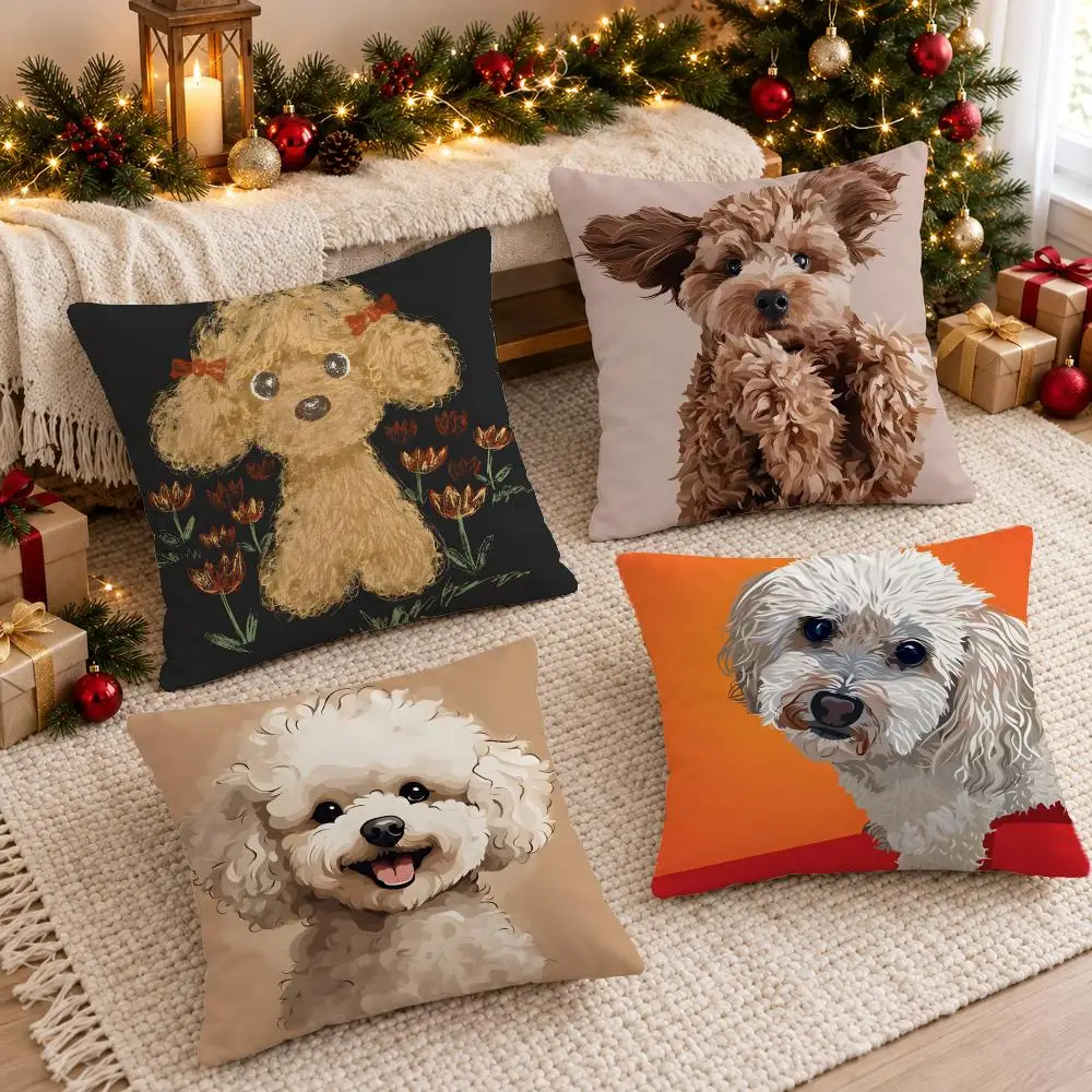 Fluffy Graceful Art T-Toy Poodle Cushion Cover Sofa Living Room Home Decor Invisible Zipper Anti-dustmite Shell