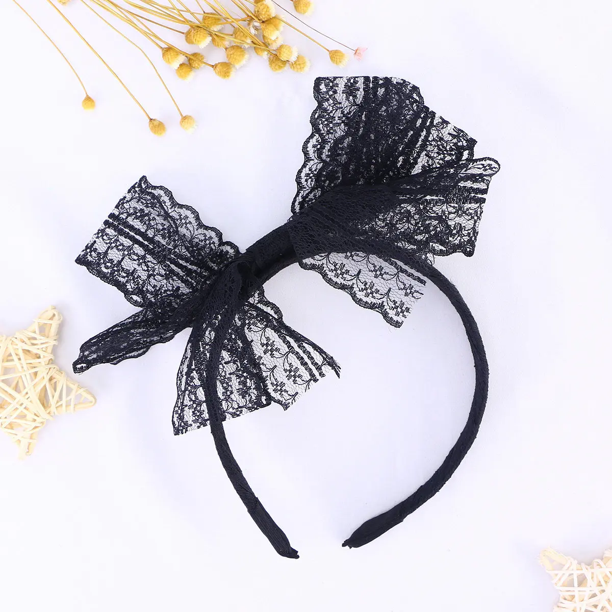 

2Pcs Lace Bow Knot Headband Black Red Color Matching Hair Hoop for Halloween Costume Party Bow Hairband Accessories