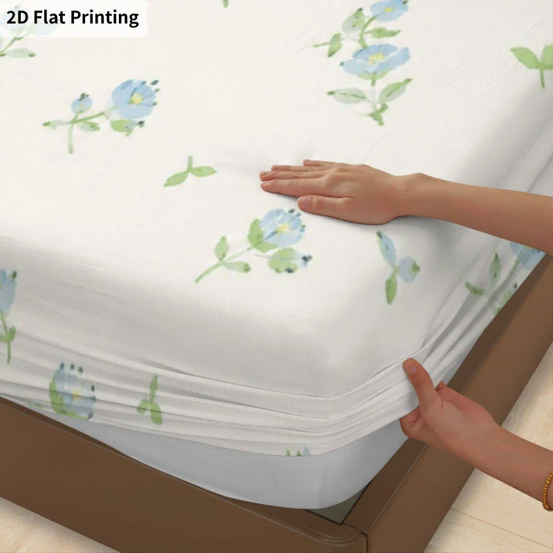 3Pcs Bluefloralpastel Fitted Sheet Three Piece Set (1*Fitted Sheet + 2*Pillowcases, Coreless), Bedding Set