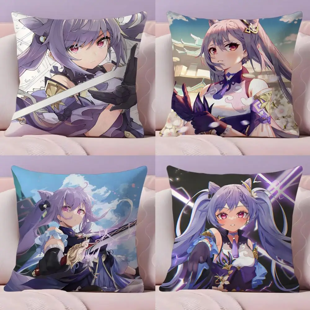 Mona G-Genshin I-Impact Pillow Case Plush Fabric Soft Double-Sided Printed Sofa Warm Winter Home Gift Cushion Cover