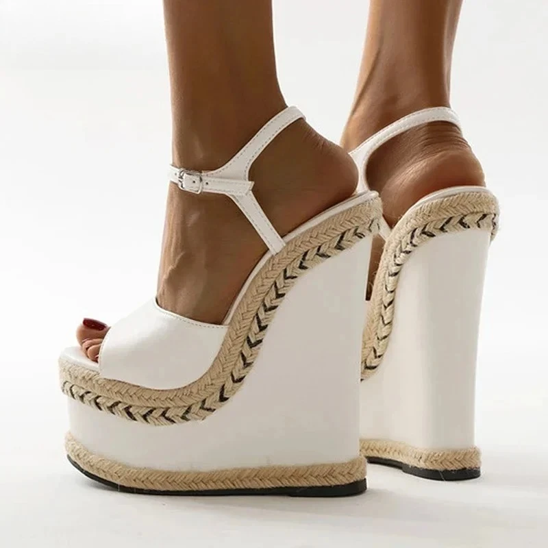 Women's Sandals New Fashion Open Toe Ankle Buckle Strap Womens Shoes Platform Wedges White Women Sandals Summer Shoes Size 35-42