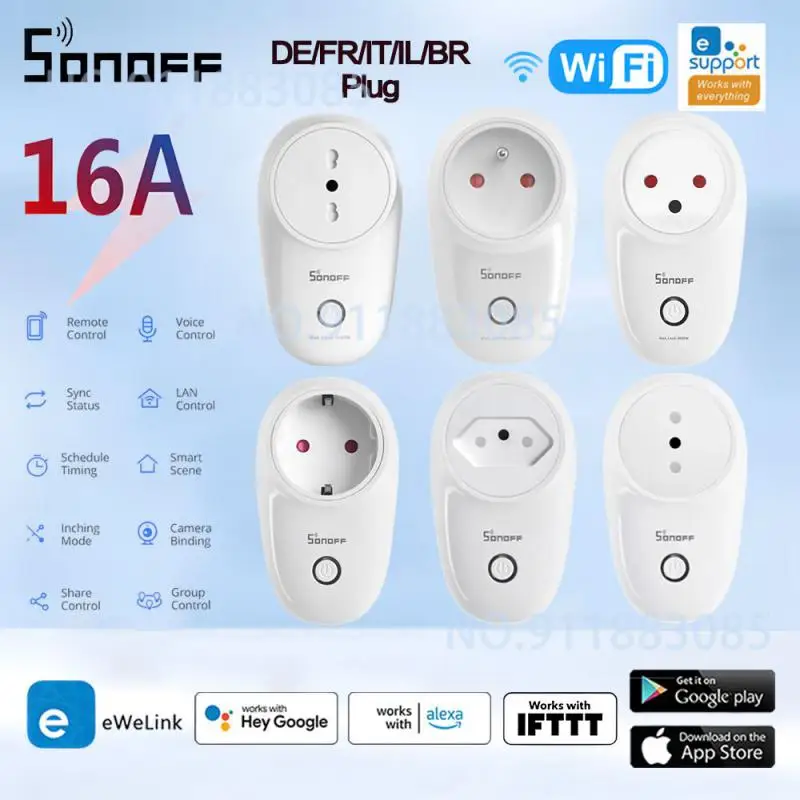 SONOFF S26R2 WiFi Smart Plug DE/FR/IT/IL/BR Wireless Smart Socket Power Monitoring Voice Remote Control Via EWeLink Google Alexa