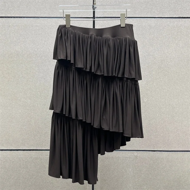 

Women's skirt New asymmetrical slim women's half skirt for summer 2025 Elastic low waisted long skirt cake skirt Pleated skirt
