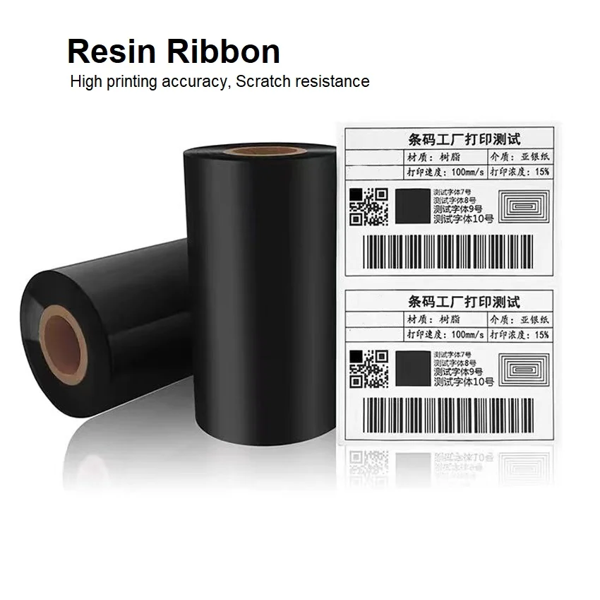 PET etiqueta auto-adesiva Barcode Printer Ribbon Roll, reforçada, All-resina filme de transferência térmica, Matte Silver Printing Paper, 300m