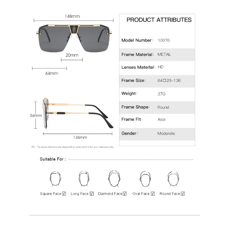 Conjoined Square Sunglasses Frameless UV400 Sunglasses Men's Street Photography/decorative Glasses Versatile Styles