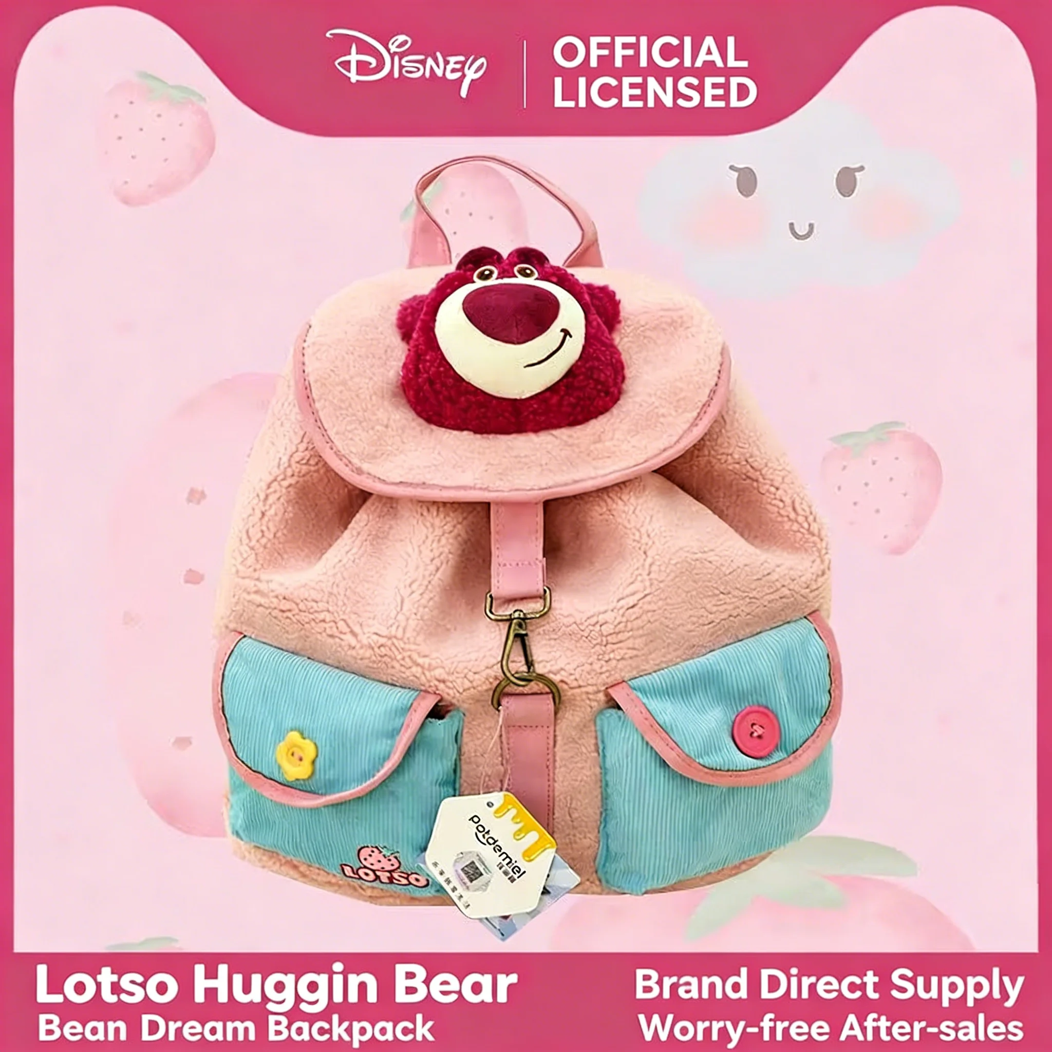 

Disney Strawberry Bear Dream Backpack Large Capacity Plush Doll Bag Handheld Cute Student Gift