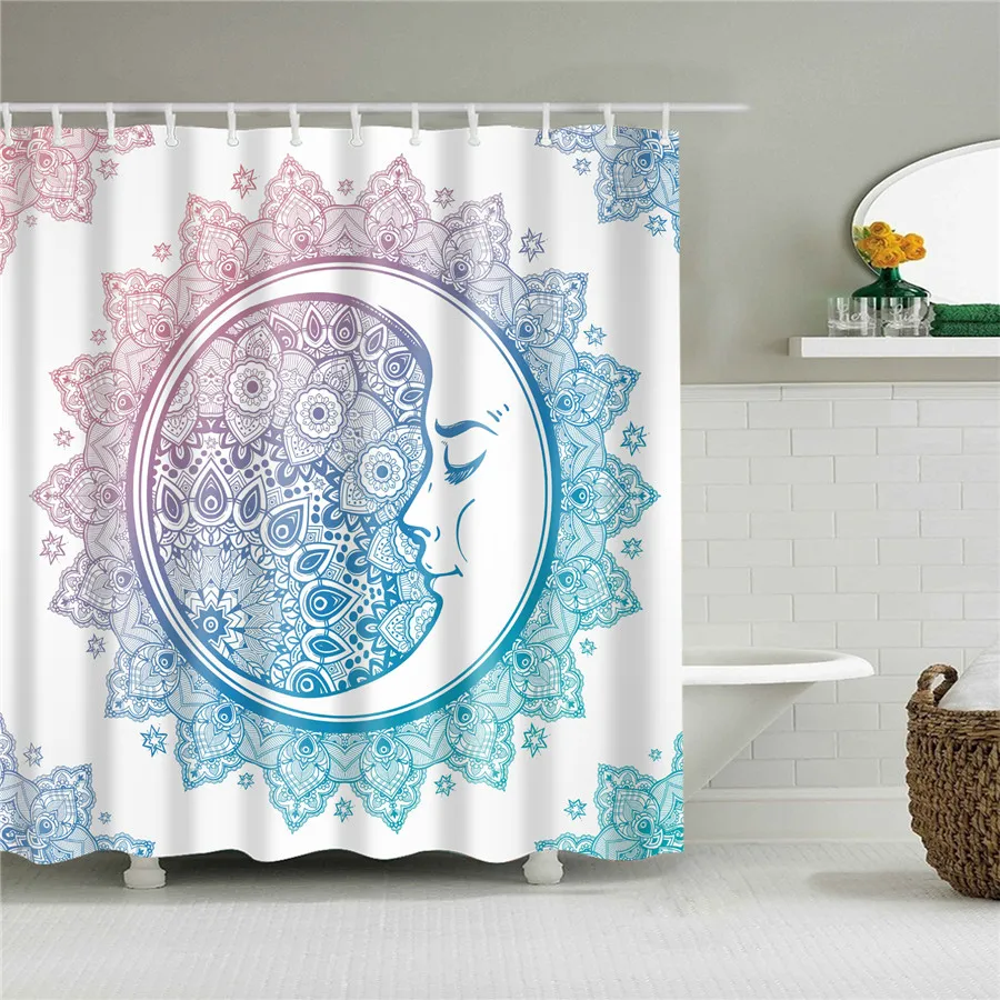 Mandala Flower Geometric Shower Curtains Moon and Sun Bathroom Curtain Waterproof Polyester Bath Decoration Curtains with Hooks