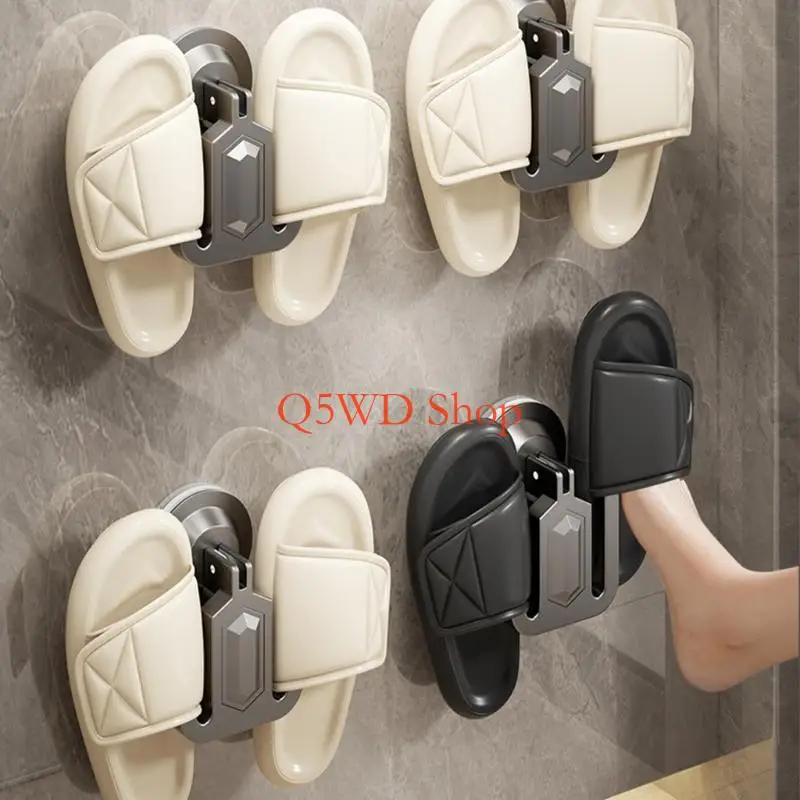 

Q5WD Настенная вешалка для тапочек на присоске Стеллаж для хранения обуви Подвесная полка для тапочек Ванная комната Полка для