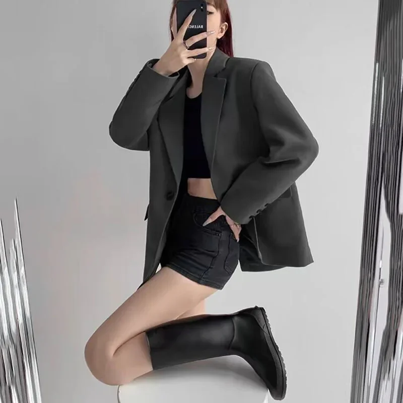 Smvp سترة نسائية عتيقة موضة ملابس الشارع سترات فضفاضة بأكمام طويلة تناسب كل مباراة معطف غير رسمي بزر واحد للمكتب للسيدات