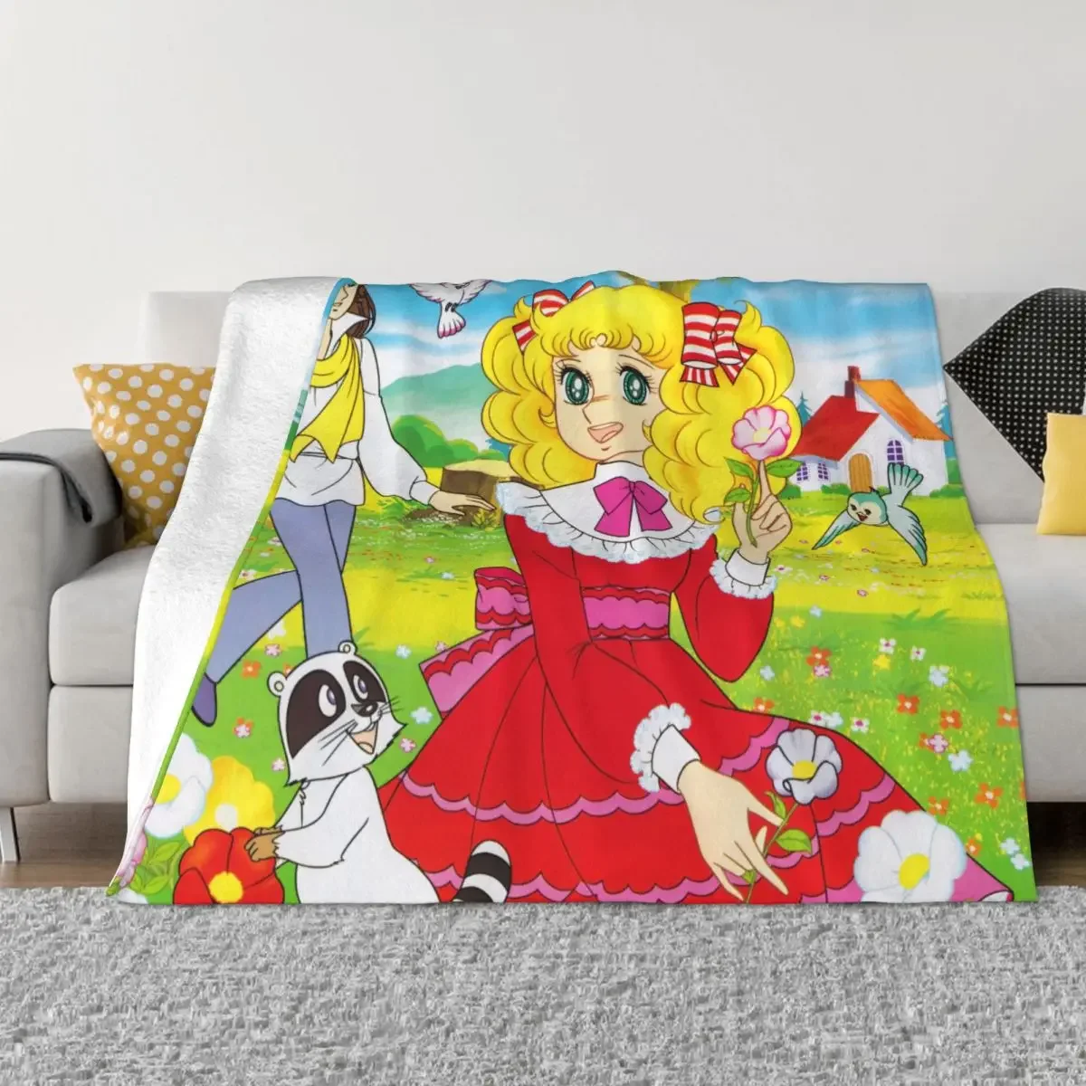 Candy Candy Cartoons Flannel Throw Blanket Cute Anime Blanket for Bed Office Warm Bedding Throws