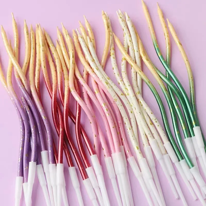 

5-10 Boxes Baking Cake Decoration Twist Candles Gradient Colors Champagne Gold Silver Birthday Candles Inserts