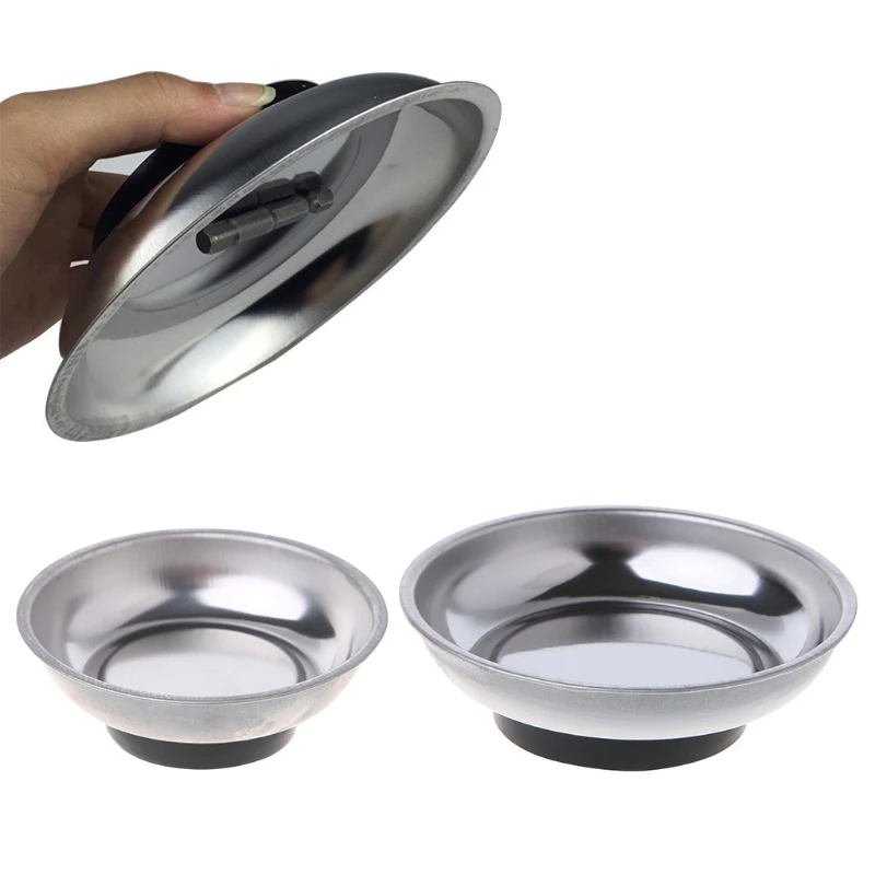 Round Parts Tray Bowl Dish Stainless Steel Garage Holder Tool