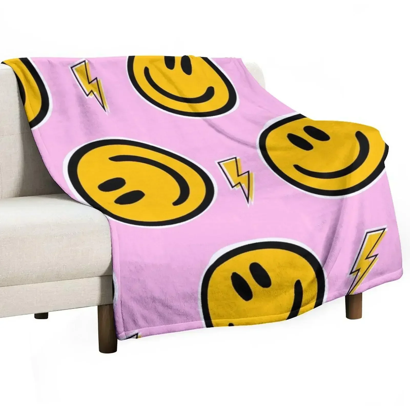 Preppy School Supplies, Preppy Aesthetic, Preppy, Pink, Smile, Smile Face, Happy Face Throw Blanket Hair Blankets