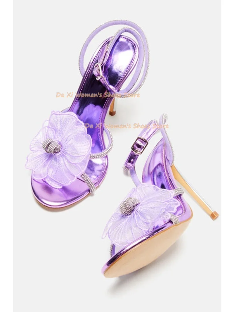 Sweet Flowers Women's Crystal Engraving Transparent Rhinestones Decorative Chunky Heels Wedding Dinner Party Pink Sandals