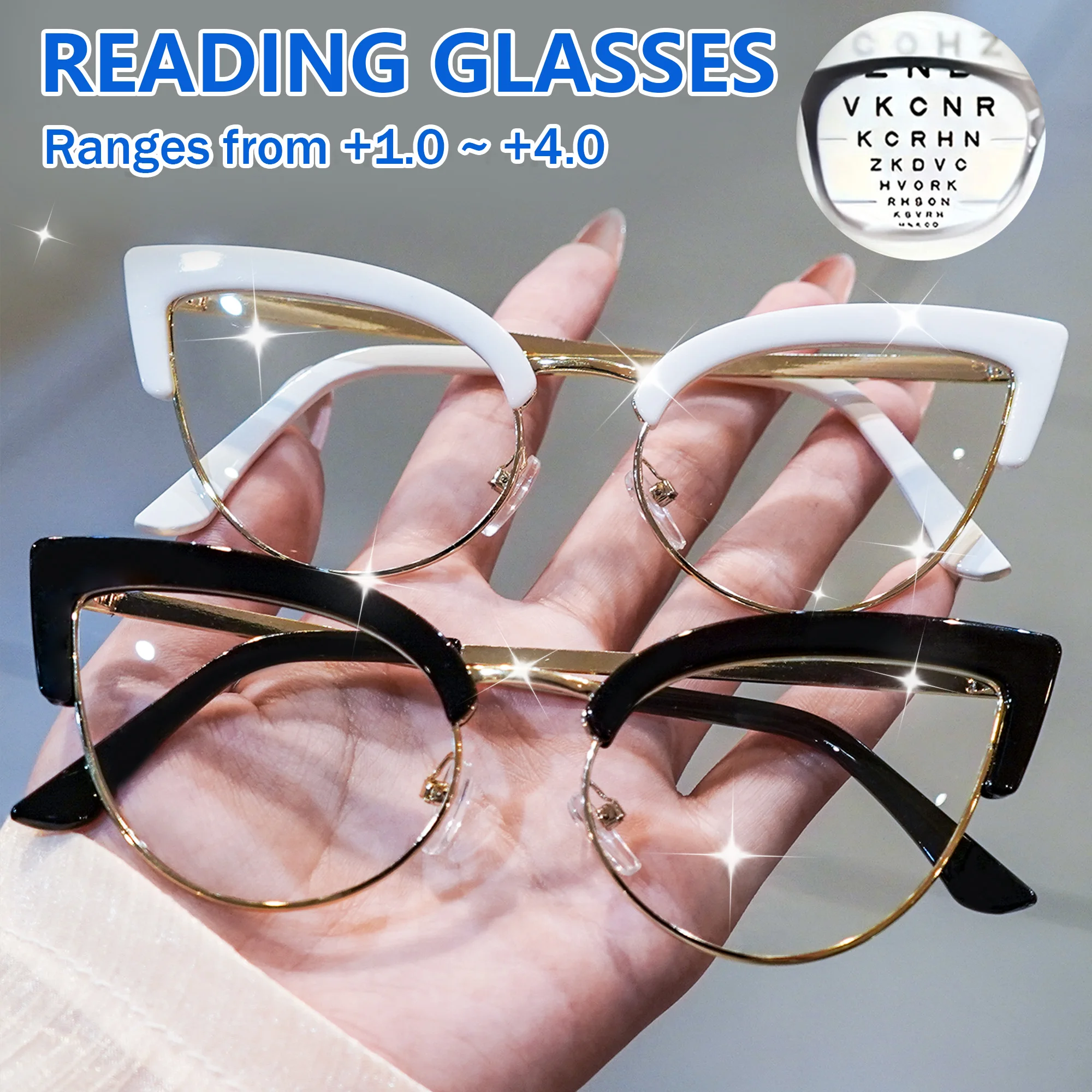Modische Cat-Eye-Lesebrille, eleganter und stilvoller Trend mit angenehm zu tragen, Vergrößerung von +1,0 bis +4,0