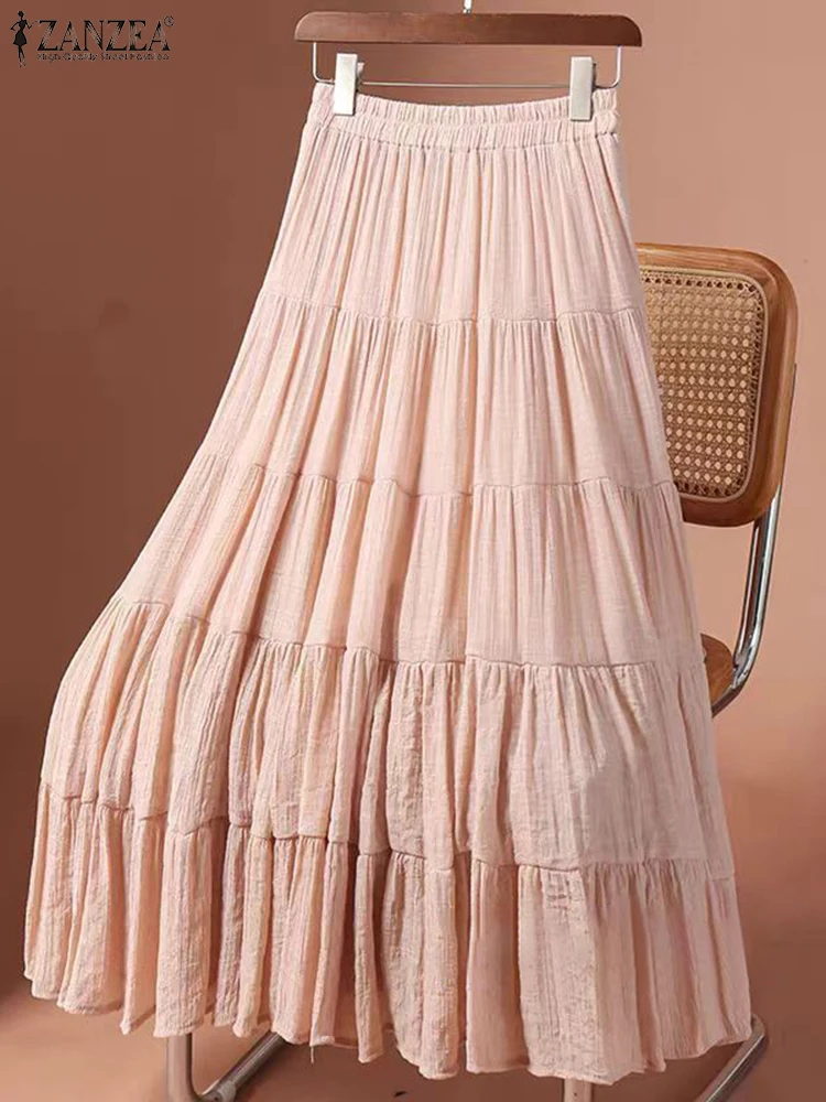 ZANZEA ผู้หญิง Multi-Layer Maxi กระโปรงแฟชั่นเค้ก Jupe เกาหลี Sweety Elastic เอว Faldas Casual หลวมยาวกระโปรง