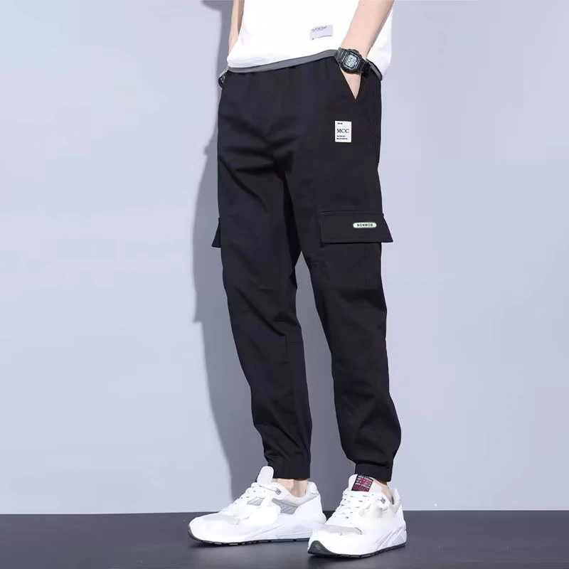 2024 Summer Men's New Thin Harlan Elastic Cargo Pants Loose Sports Trend All Tie Feet High Street Casual Pants