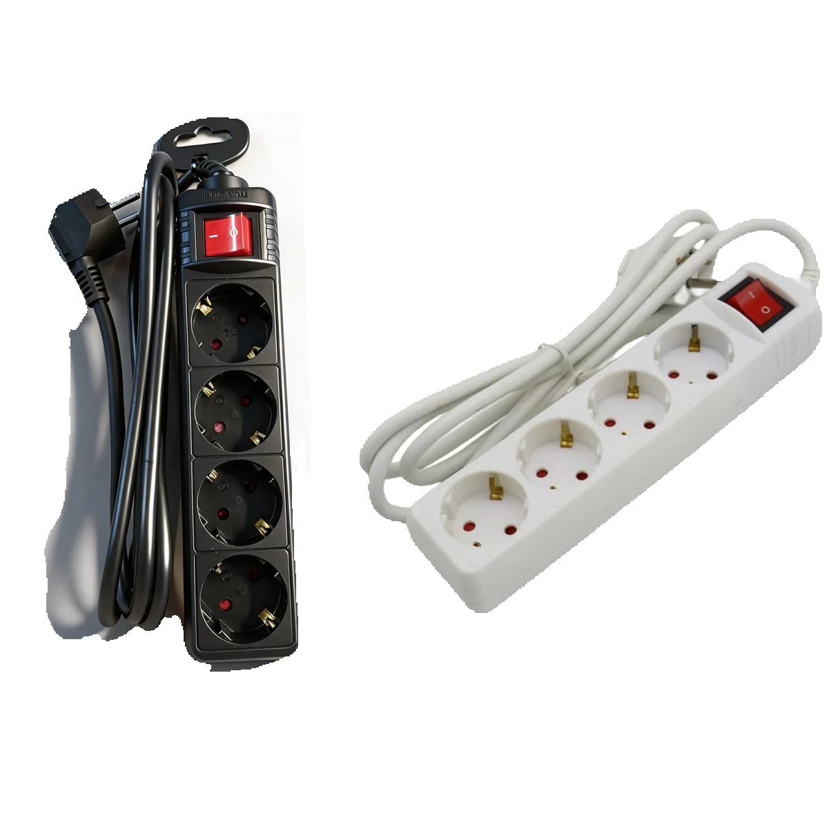 EU Schuko Power Strip 4 Sockets with Switch 16A 3680W, Regleta Alargador 4 Tomas con Seguridad Infantil, 3m 3G1.5mm Thick Copp
