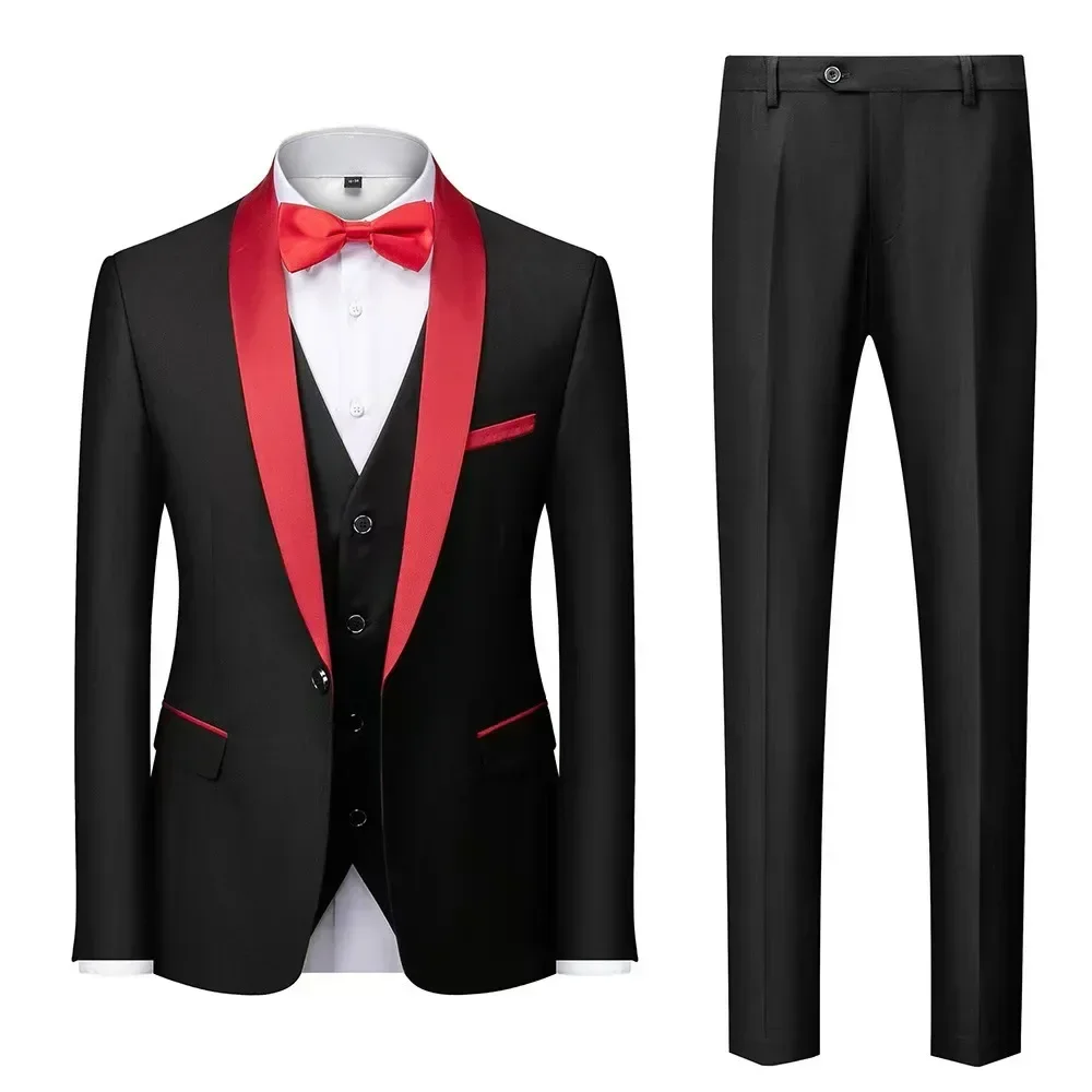 

3 Pieces Formal Men's Slim Fit Suit - High Quality Shawl Lapel Blazer Vest Pants Set for Wedding Business Groomsmen