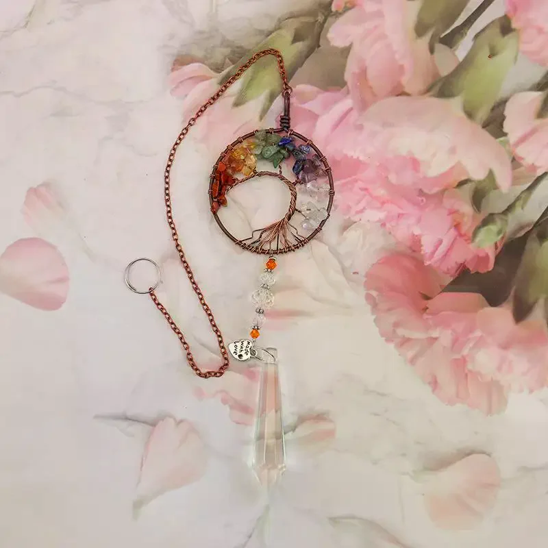 Heart Amethyst Tree Of Life Car Ornament Natural Crystal Pendant Sun Catcher For Rearview