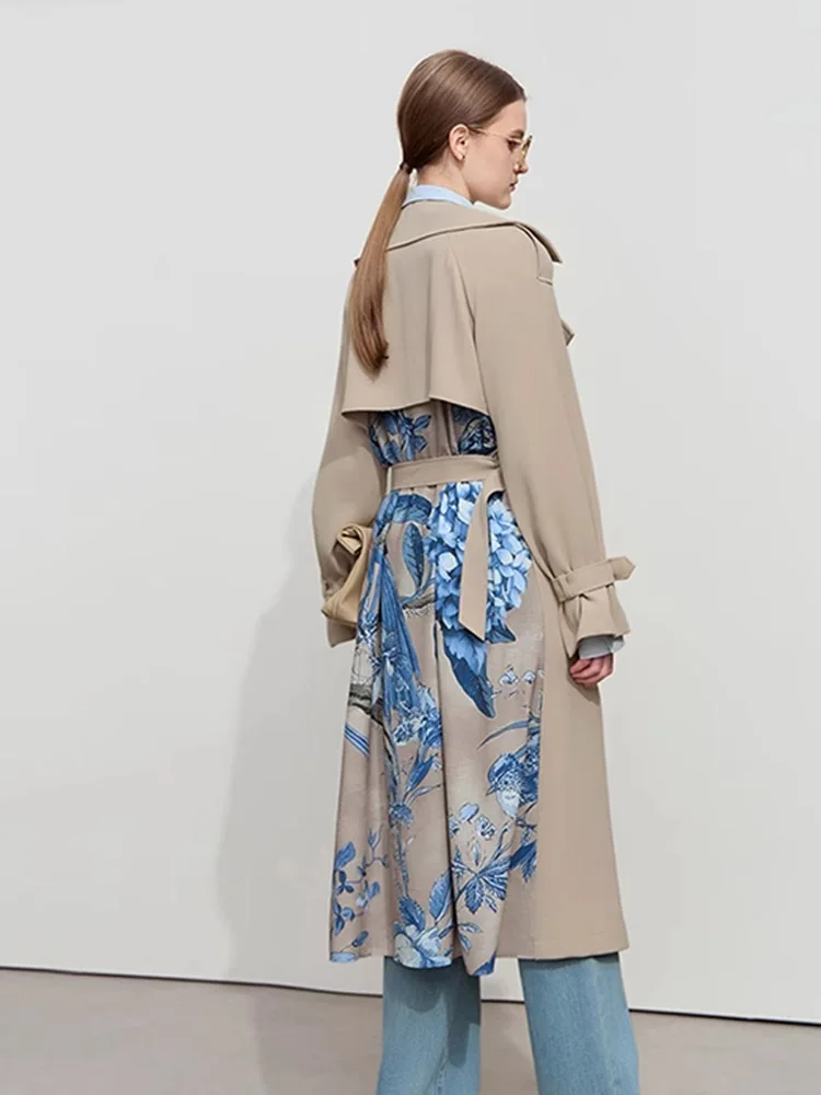 

Minimalist Spring Women's Clothing Long Belt Loose Printing Trench Coat Splicing Fashion Elegant Commuter Jacket
