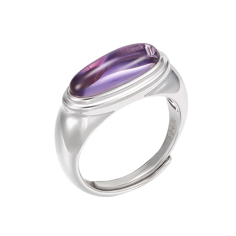 S925 فضة خواتم للنساء الرجال العرقية نمط عيون الحصان على شكل مطعمة الجمشت الطبيعي مجوهرات الأزياء بالجملة #6