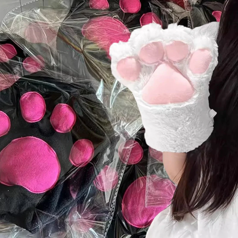 

New Kawaii Women Cat Gloves Fashion Girls Cat Claw Paw Plush Mittens Warm Soft Plush Short Fingerless Half Finger Winter Gloves