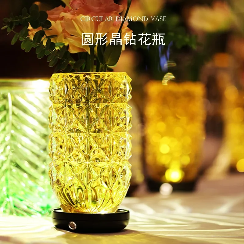 Bacaluso crystal vase crystal diamond round vase decorative flower arrangement simple modern home small fresh living room