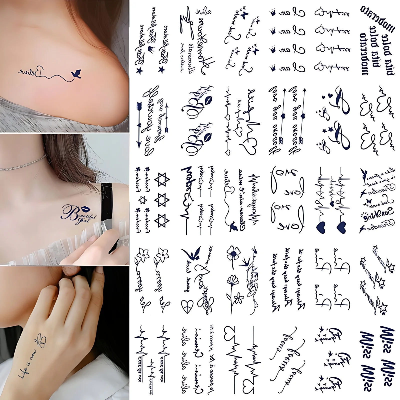 30pcs/lot Women Girls Unisex Waterproof  Semi Permanent Tattoos for Wrist Neck Hand Sentences Quote Words Herbal Tattoo Sticker