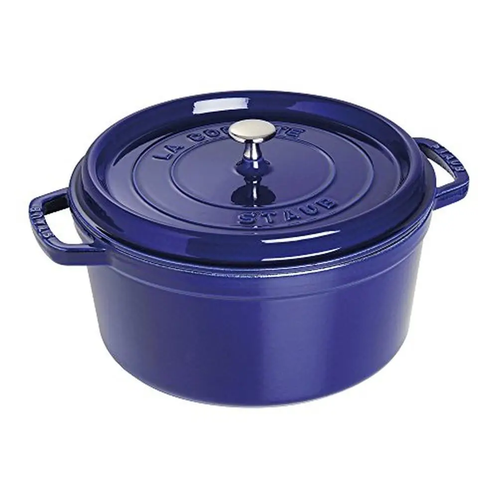 

Чугунный круглый Cocotte 7-qt темно-синий идеальный жаростойкий 6-7 человек во Франции самонастраивающаяся Крышка матовый черный индукционный интерьер