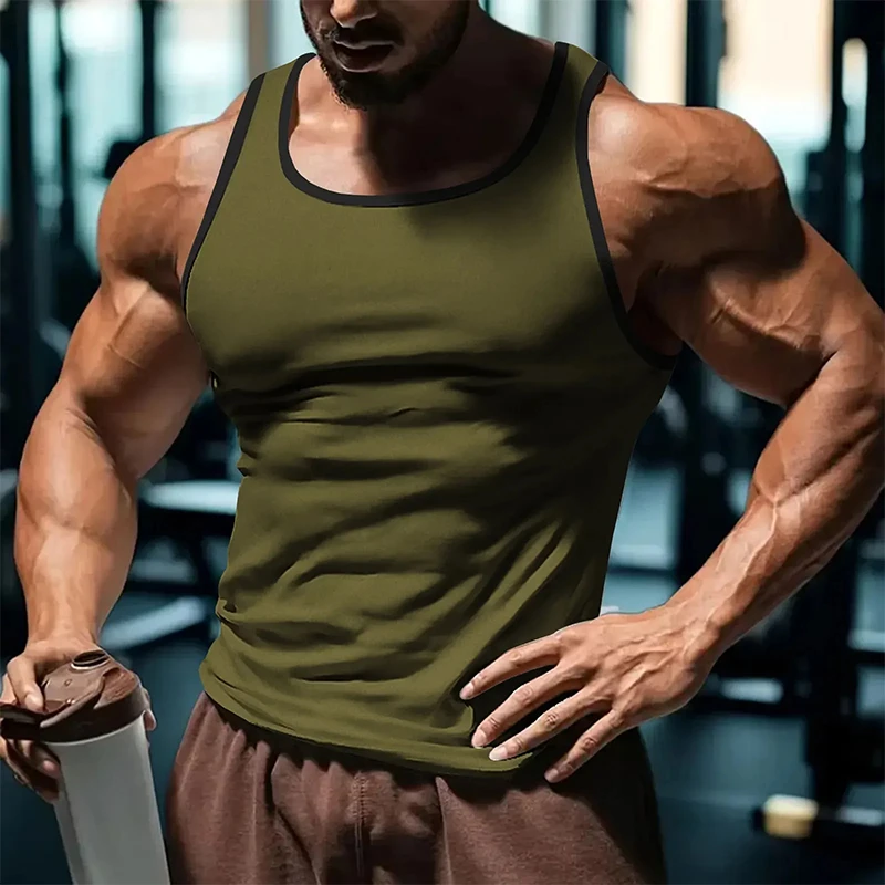 Fashion Solid Color Men's Tank Tops Summer Quick Dry Breathable Gym Simple Tees Casual Sleeveless Outdoor Fitness Sports Vest