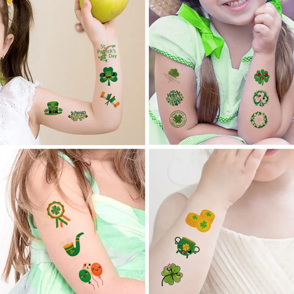 

10pcs Four Leaf Clover Temporary Tattoos Waterproof Kids Stickers Safe Creative Transfer DIY Body Art St Patrick Day