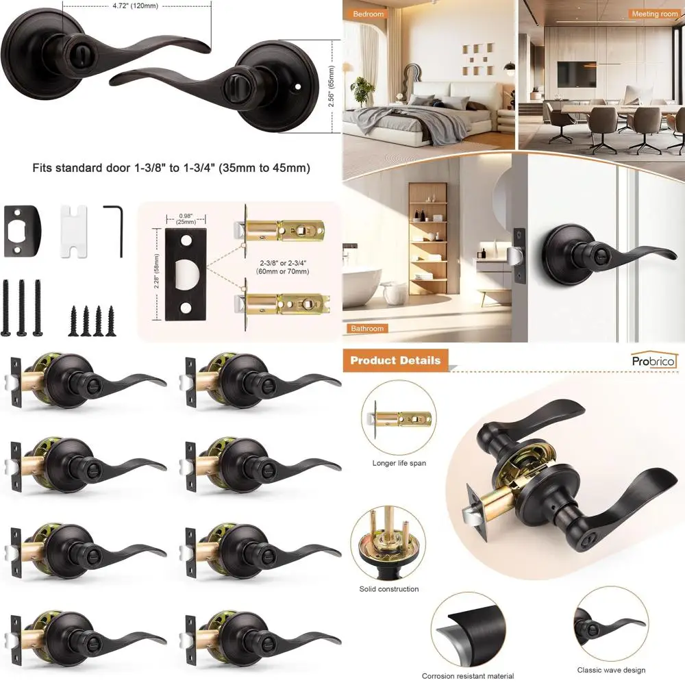

Дверные ручки Wave Design Oil Rubbed Bronze, комплект из 8 штук, для межкомнатных дверей, левая/правая ручка