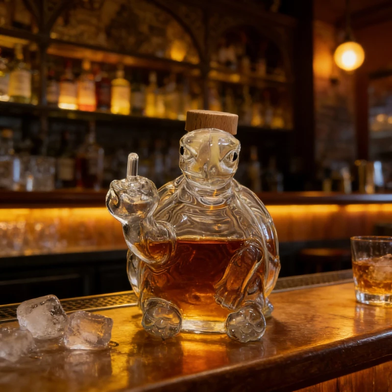 Botella de Whisky de 350 ml, de Vidrio Transparente, con Diseño de Tortuga, Decoración para el Hogar, Botella de Licor, Decantador de Whisky, Decoración para Bar, Regalos